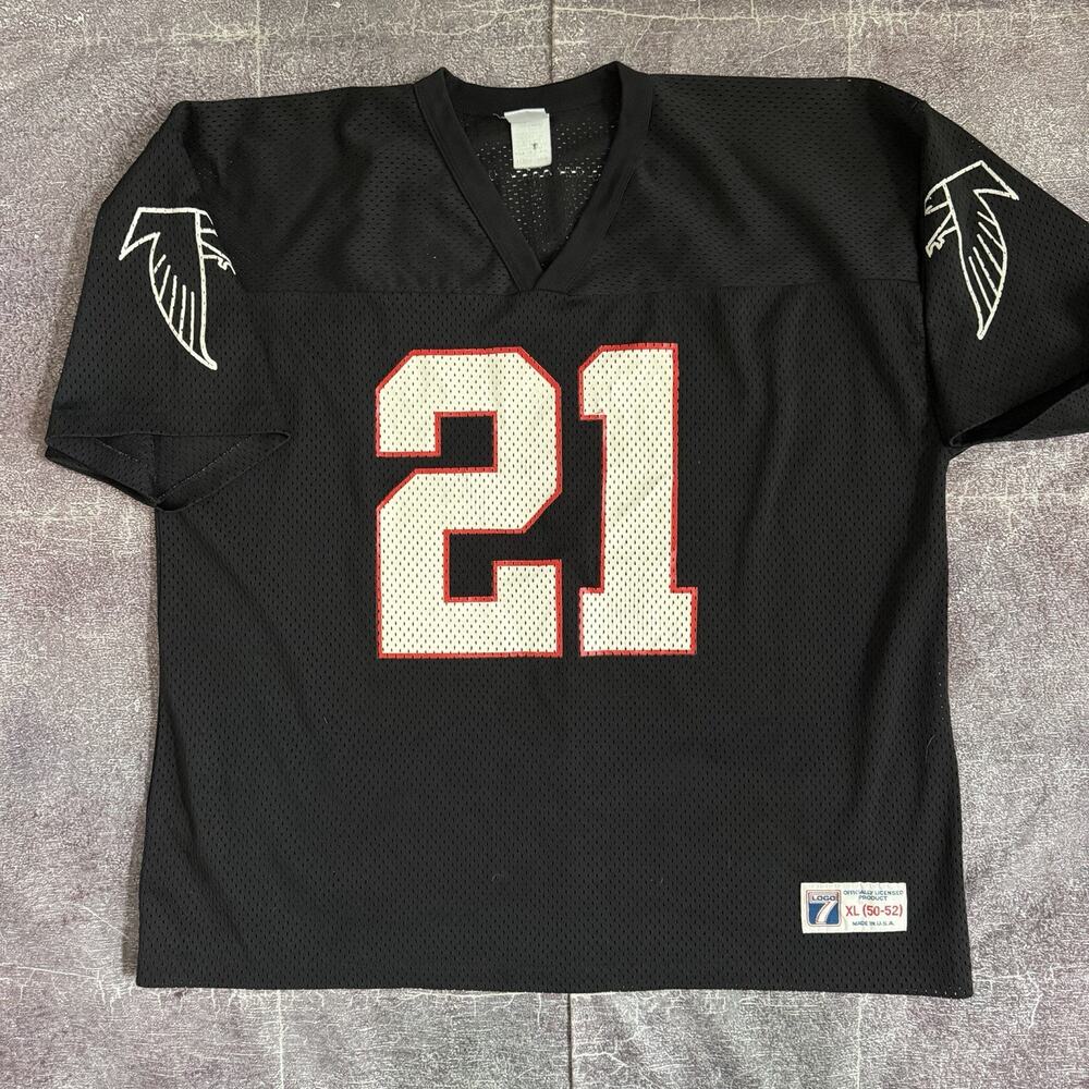 Men's Vintage 90's Logo 7 Atlanta Falcons Deion Sanders Black Home Jersey Sz XL